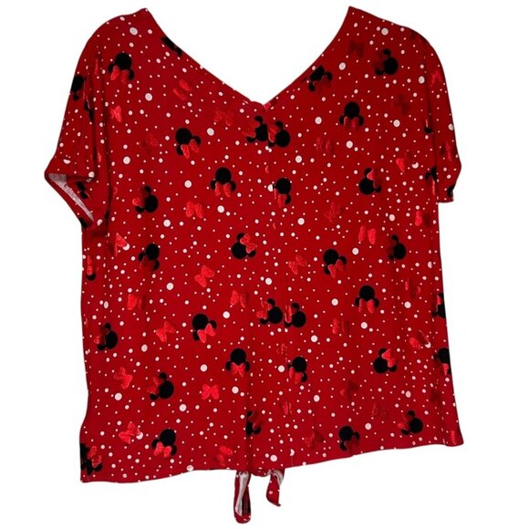 NWOT Disney Parks Minnie Mouse Red Polka Dot Tie Front - Shirt Medium - Picture 2 of 7